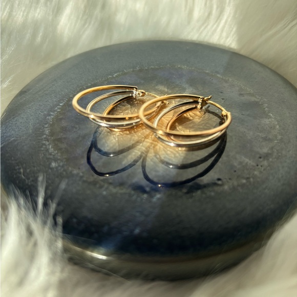 925 Elegant Gold, rose gold and Silver Hoop Earrings - Picture 3 of 5